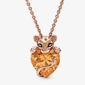 Pandora Rose Gold Lioness Amber Heart Pendant Necklace